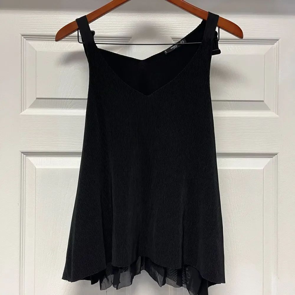 MANGO Black Pleated Double Layer Swing Tank Top sz XS